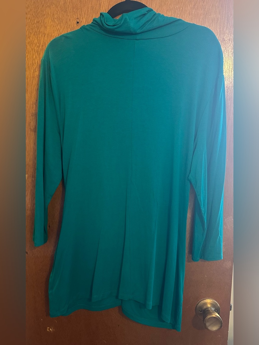 New York & Company Teal Turtleneck Draped Ruched Long-Sleeve Top - Picture 4 of 12